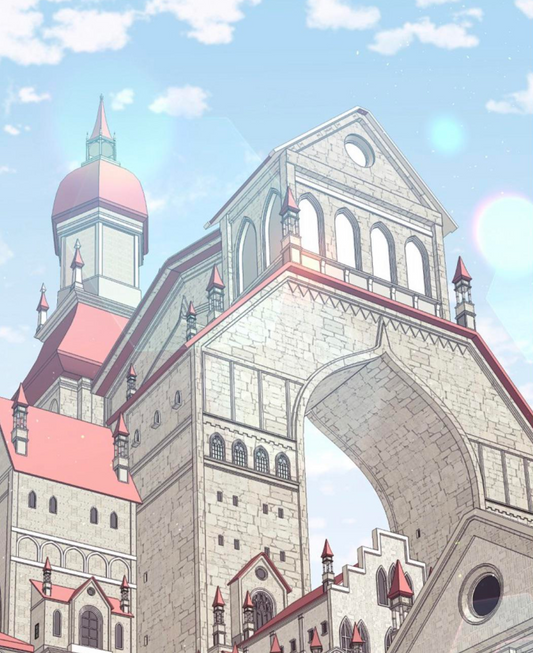 Illustration of Castle-nim, a regal fantasy castle design with elegant royal details